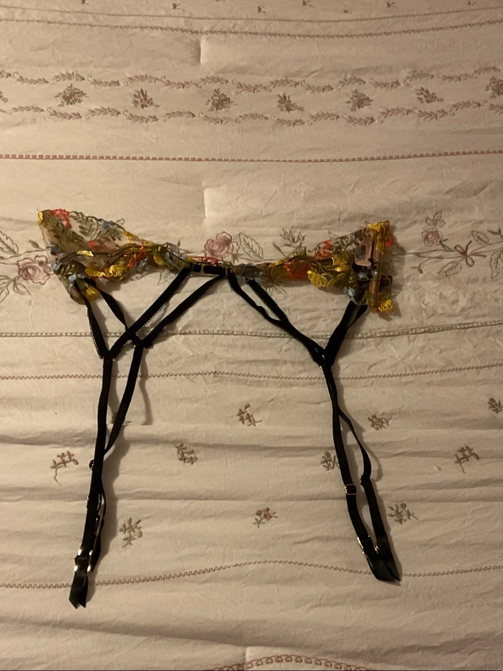 Victoria's Secret Black Strappy Floral Embroidered Garter